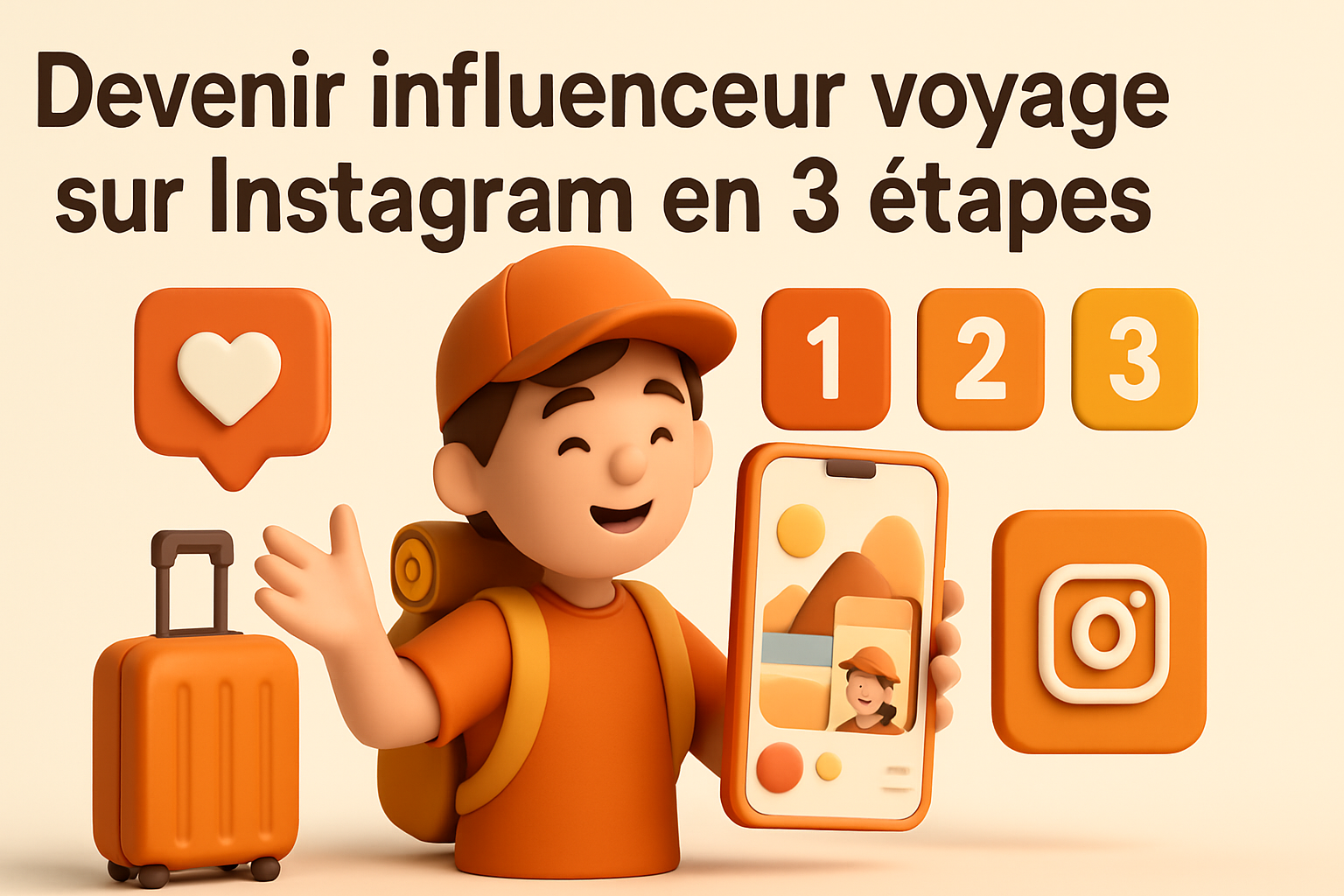 Devenir influenceur voyage sur Instagram : 3 étapes clés illustrées.