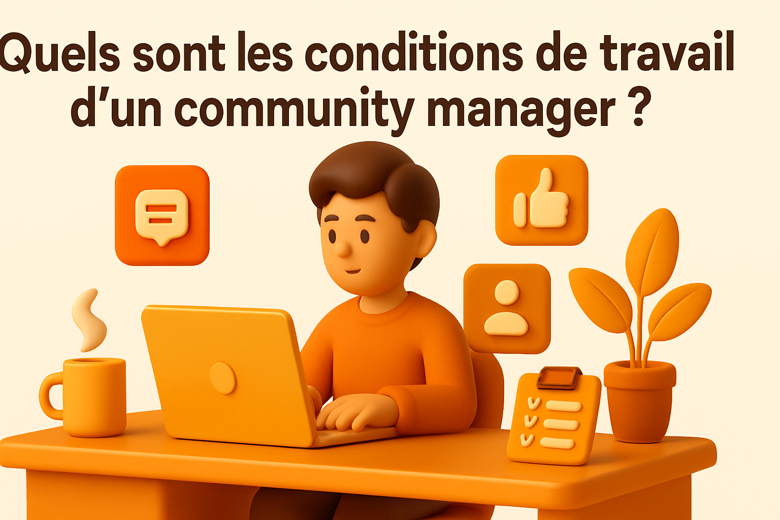 Conditions de travail d'un community manager : horaires, outils et environnement.